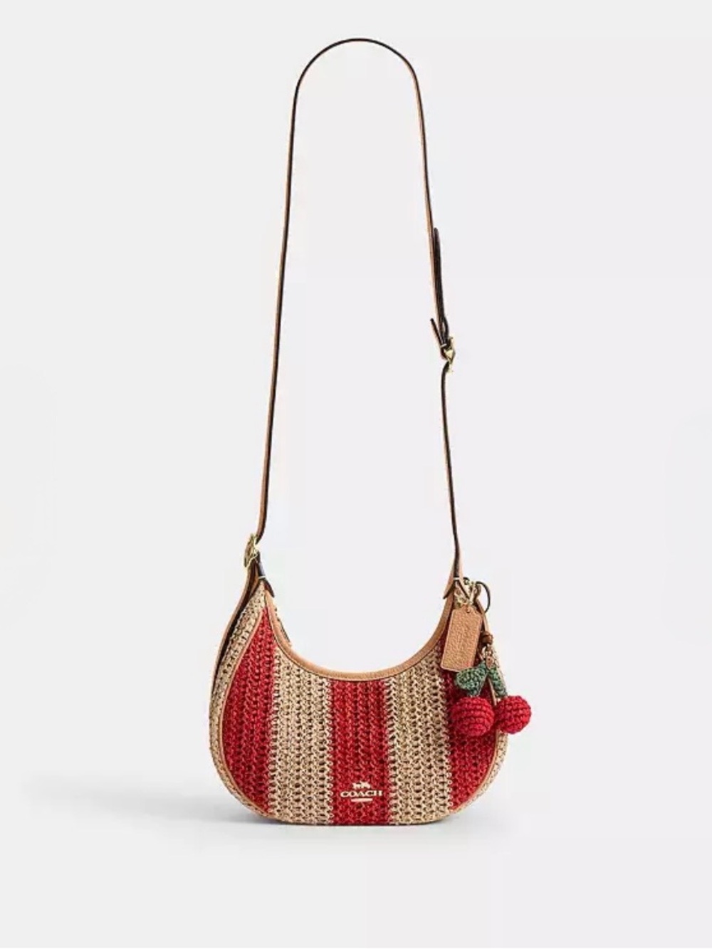 Coach Emily Crochet Shoulder Bag in Red and Natural with Cherry Charm - Picture 3 of 3